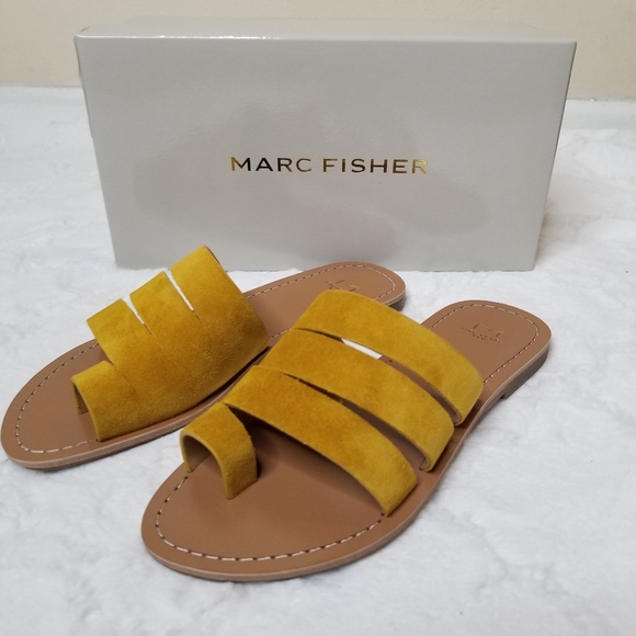NWT Marc Fisher Rilee Yellow Suede Slide Sandals - Picture 7 of 9
